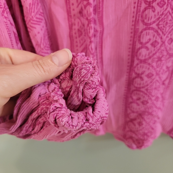 Bob Womens Top V Neck Pullover Size Large Boho Artsy Aztec Fuschia Pink - Picture 5 of 9